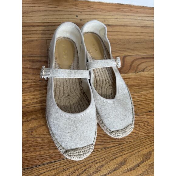 J Crew Espadrille Mary Jane Flats Size 9 1/2 Canvas Preppy Casual Chunky - Picture 1 of 9